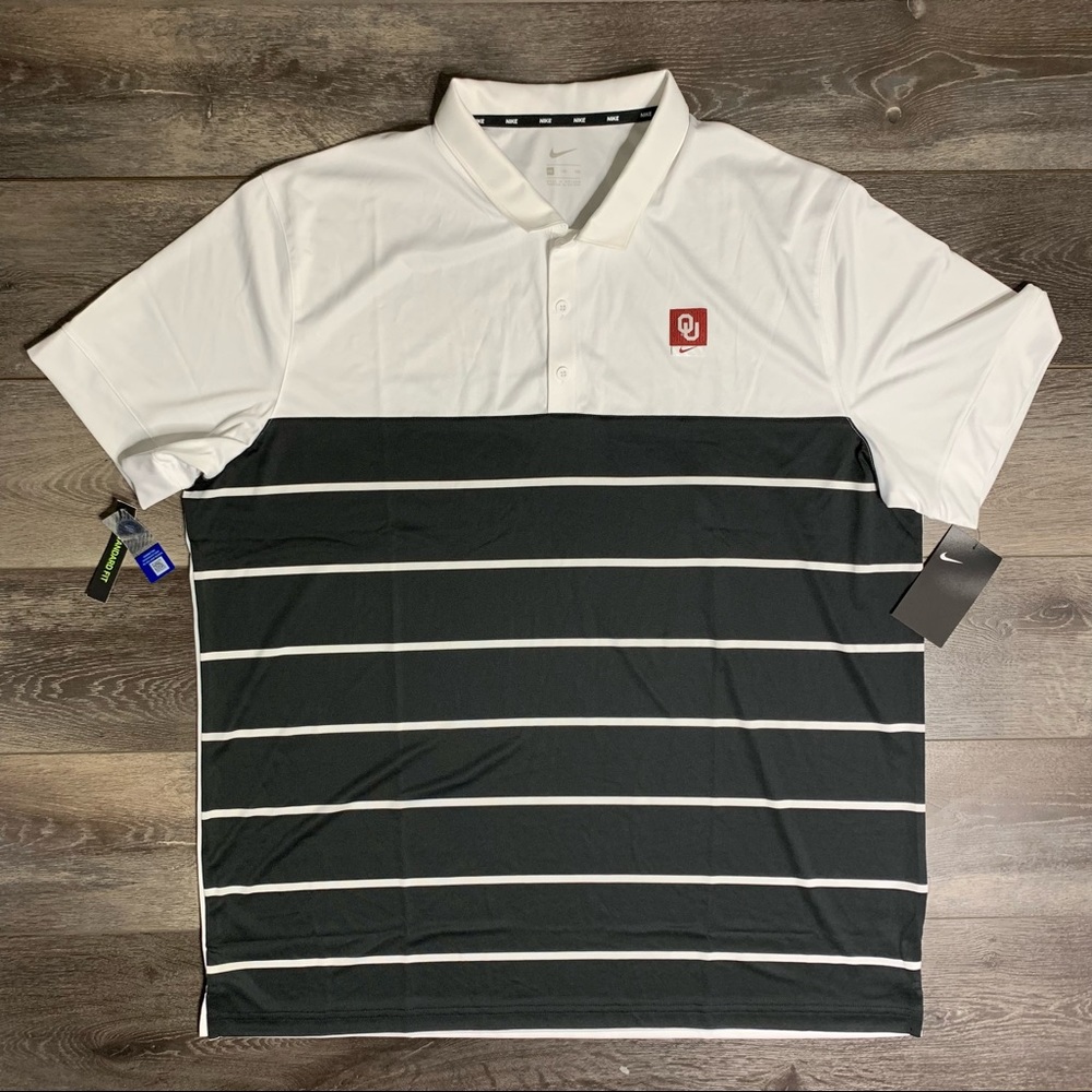 Nike Oklahoma Sooners White Striped Short Sleeve Golf Polo SZ XXL 2XL
